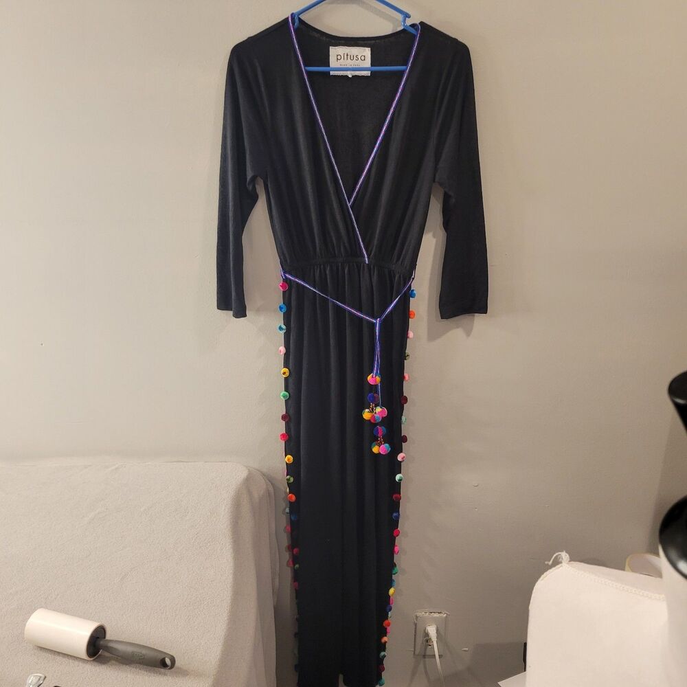 Pitusa Santorini Tan Maxi Dress with Pom Pom Trim petite size